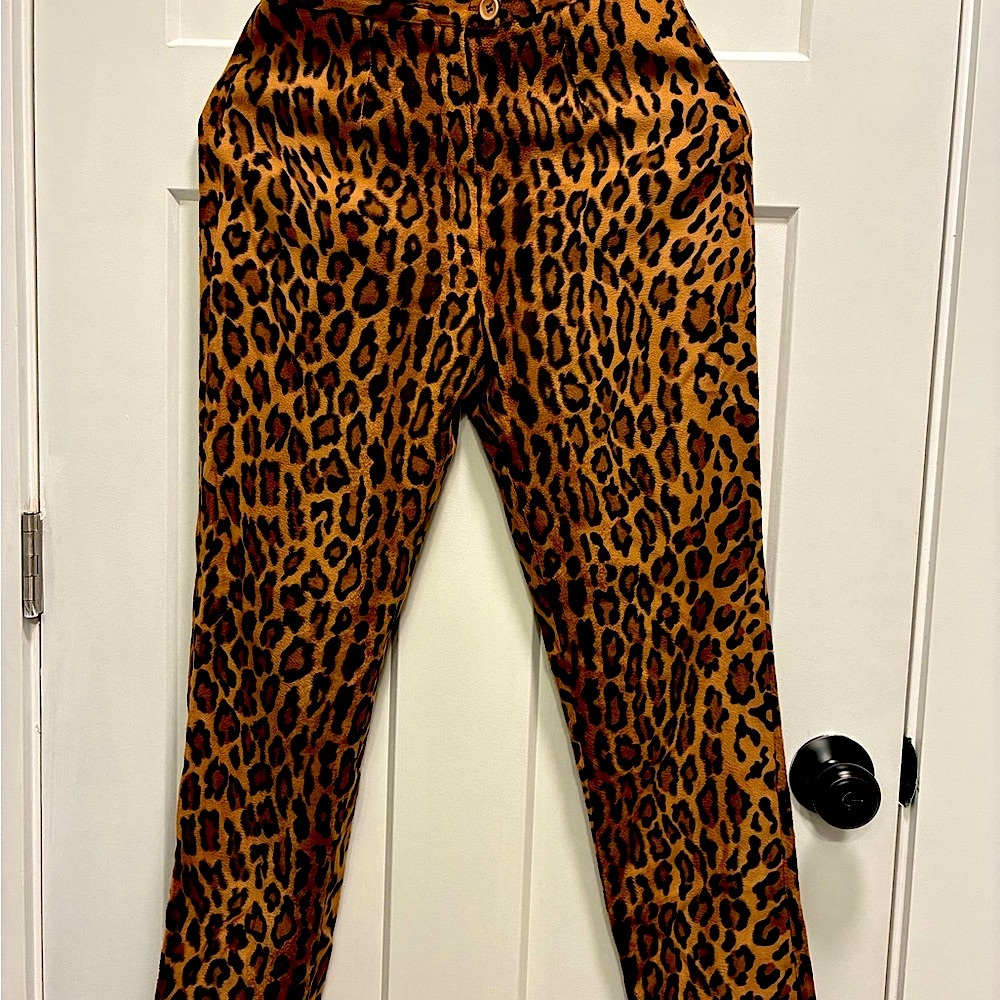 Brown and Black Straight Leg Leopard Print Pants